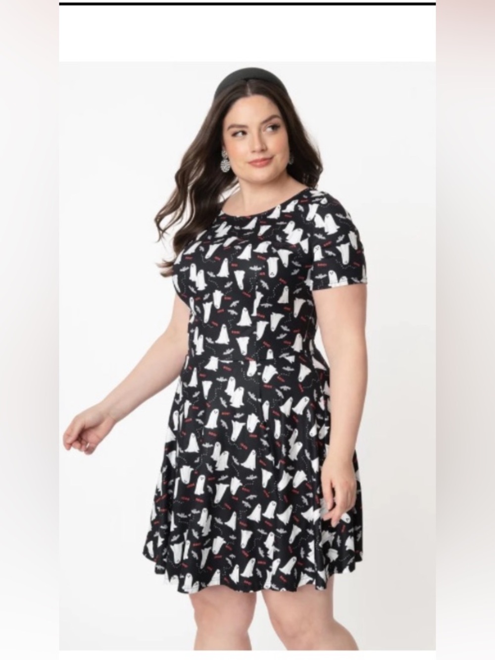 Unique Vintage Black Dress with White Ghost Motif